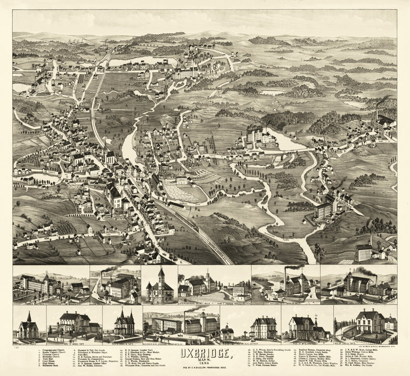 Size comparison using Vintage Map of Uxbridge, Massachusetts 1880