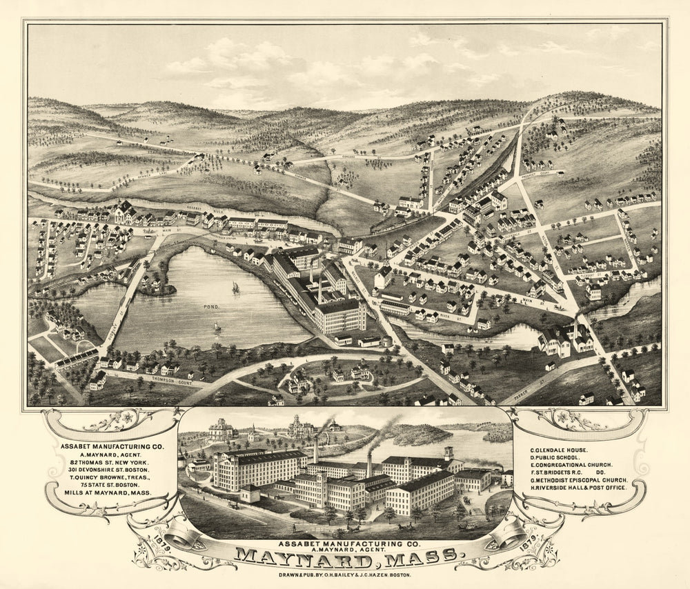 Vintage Map of Maynard, Massachusetts 1879 print style example
