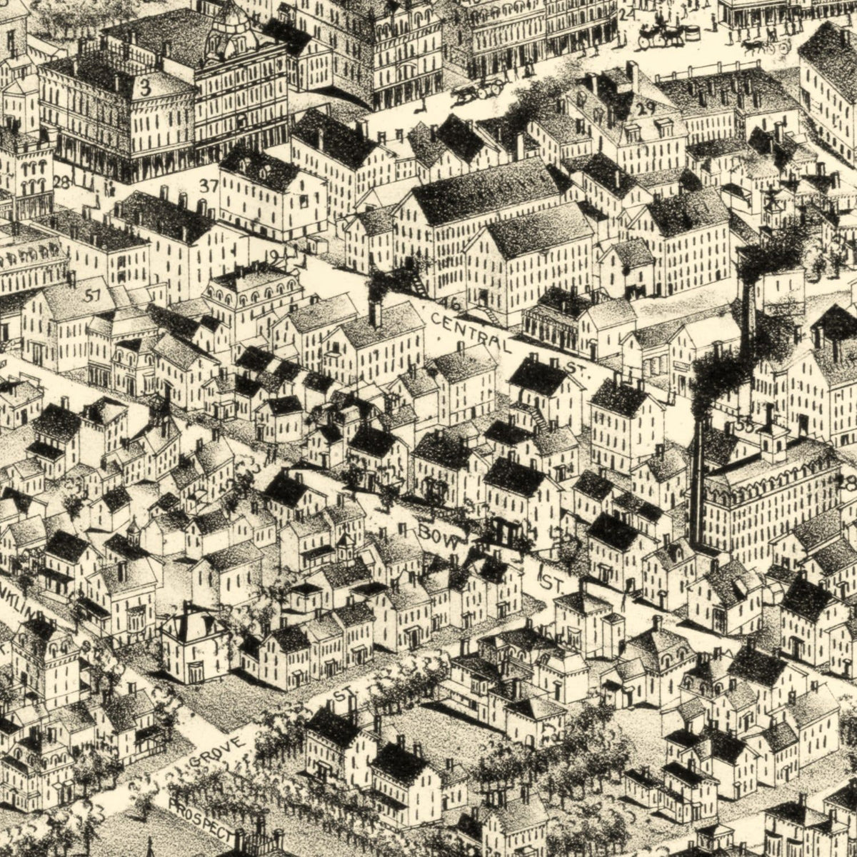 Restored historic details from the 1888 city map of Milford, Massachusetts