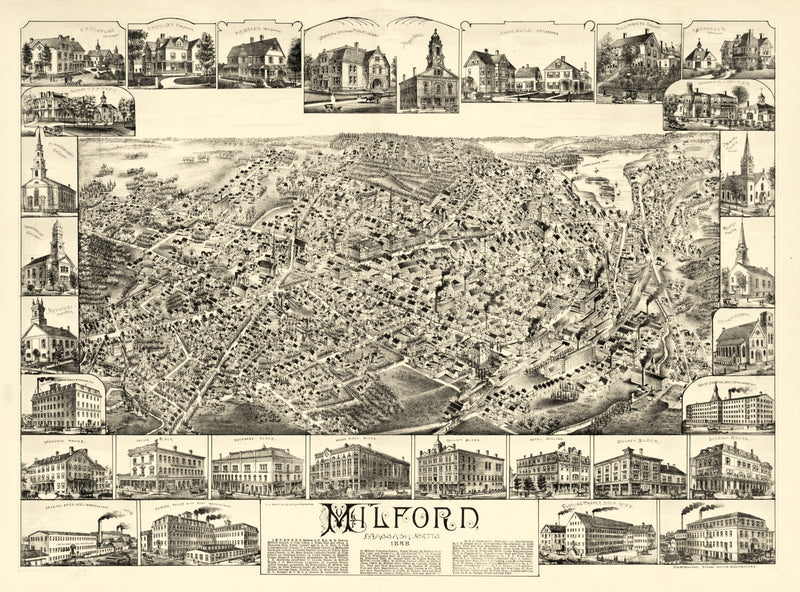 Size comparison using Vintage Map of Milford, Massachusetts 1888