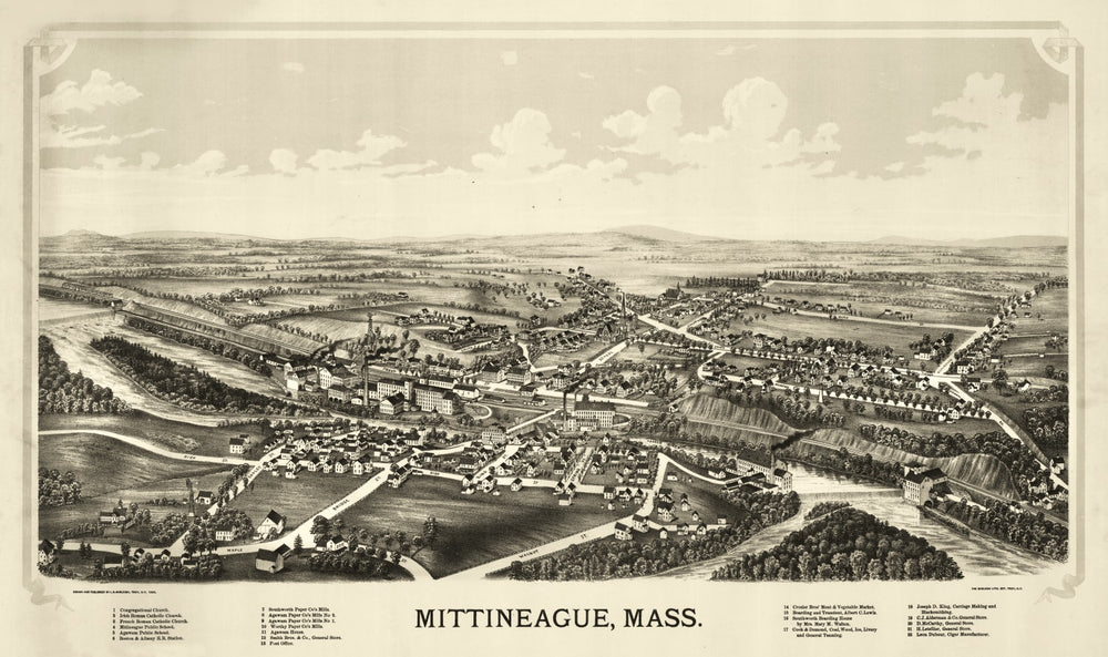 Vintage Map of Mittineague, Massachusetts 1889 print style example