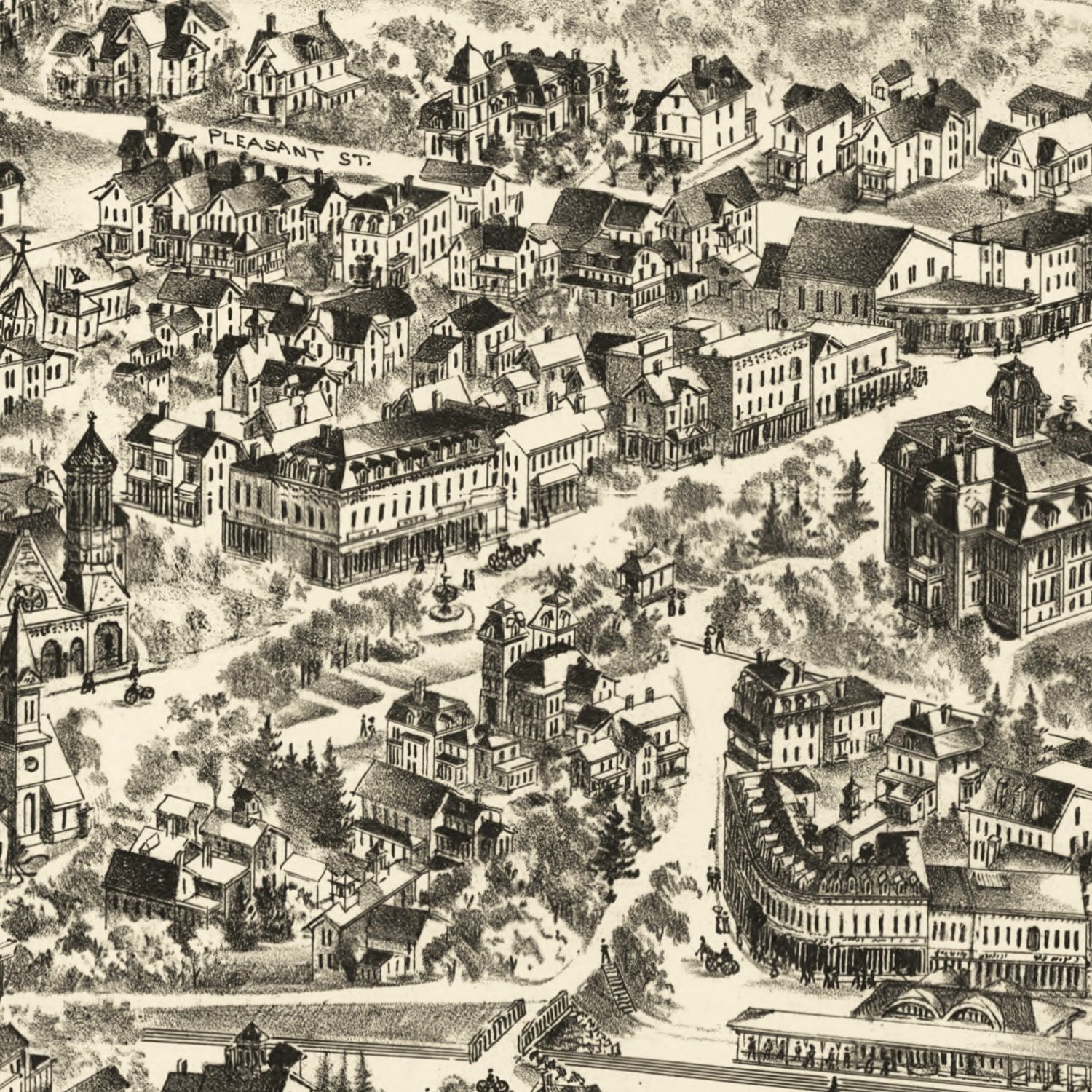 Restored historic details from the 1897 city map of Newton Centre, Massachusetts