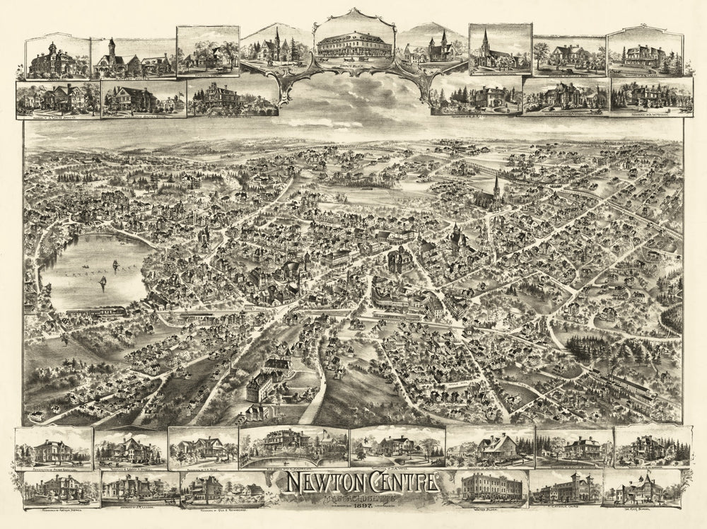 Vintage Map of Newton Centre, Massachusetts 1897 print style example