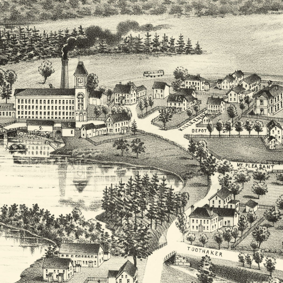 Restored historic details from the 1887 city map of North Billerica, Massachusetts