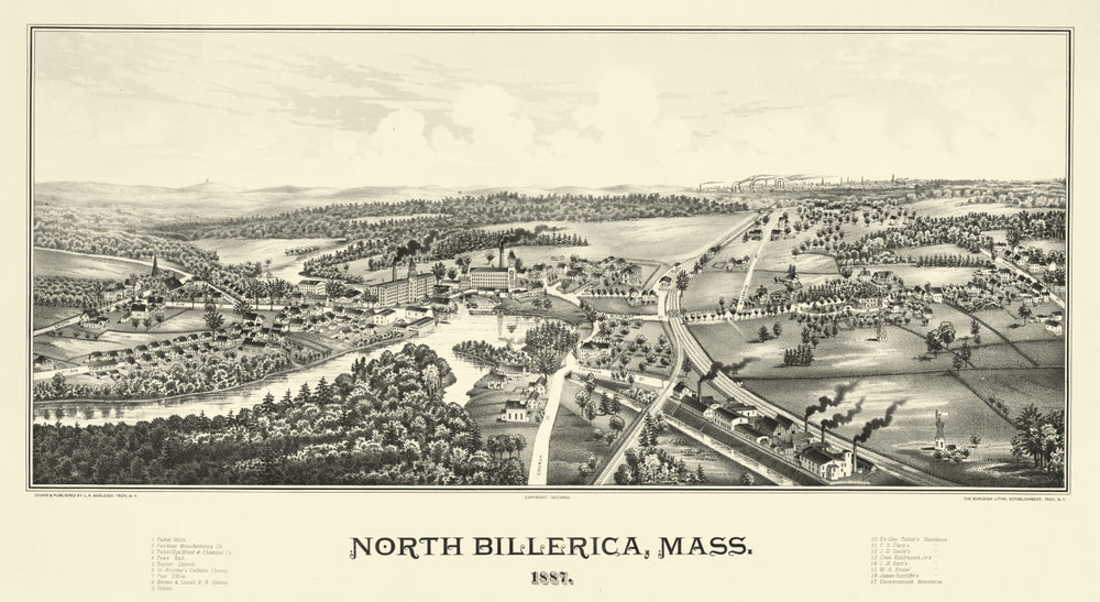 Vintage Map of North Billerica, Massachusetts 1887 print style example