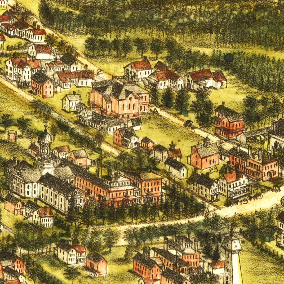 Restored historic details from the 1891 city map of Norton, Massachusetts
