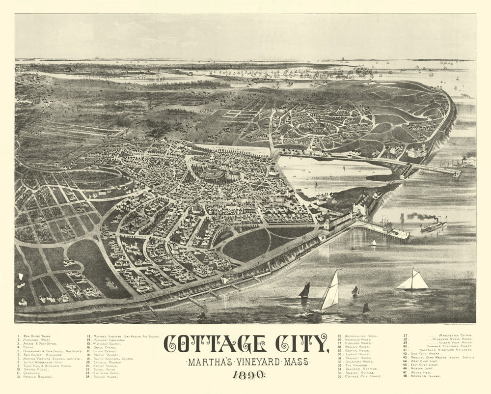 Vintage Map of Cottage City, Massachusetts 1890 print style example