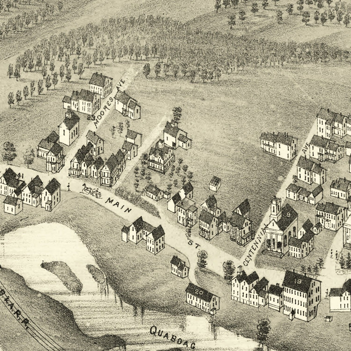Restored historic details from the 1879 city map of Warren, Massachusetts