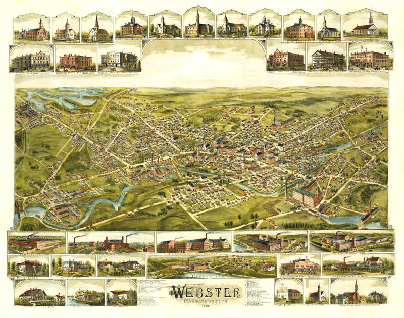 Size comparison using Vintage Map of Webster, Massachusetts 1892