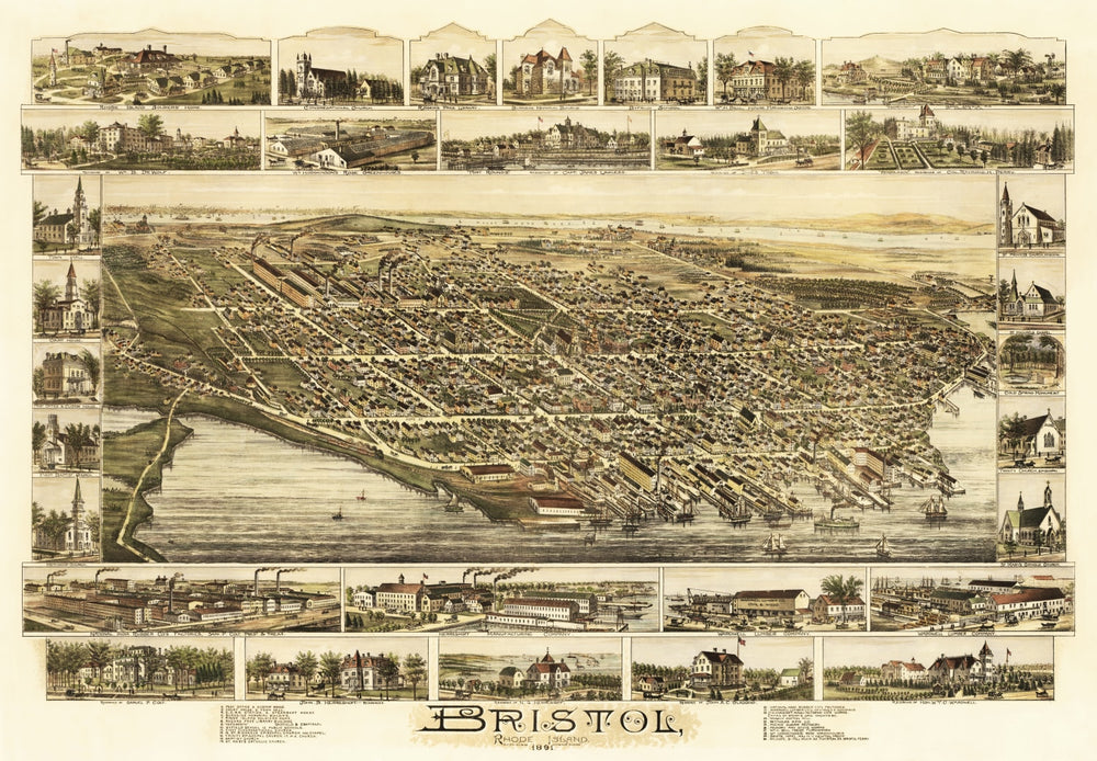 Vintage Map of Bristol, Rhode Island 1891 print style example