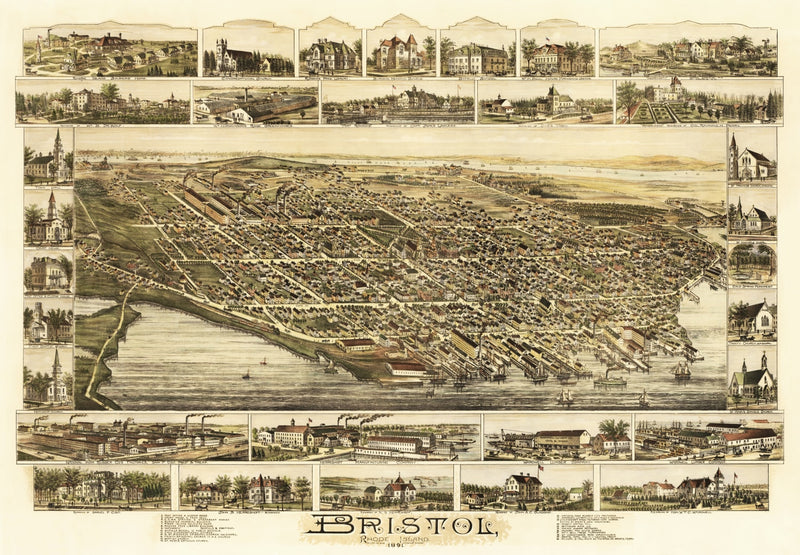 Size comparison using Vintage Map of Bristol, Rhode Island 1891