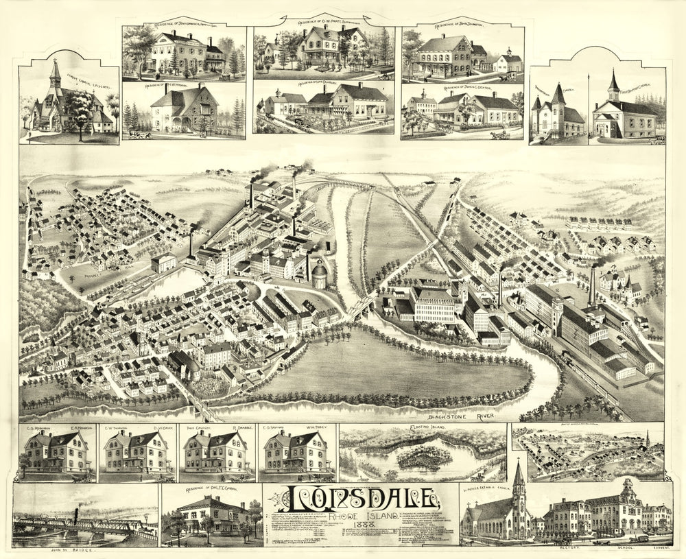 Vintage Map of Lonsdale, Rhode Island 1888 print style example