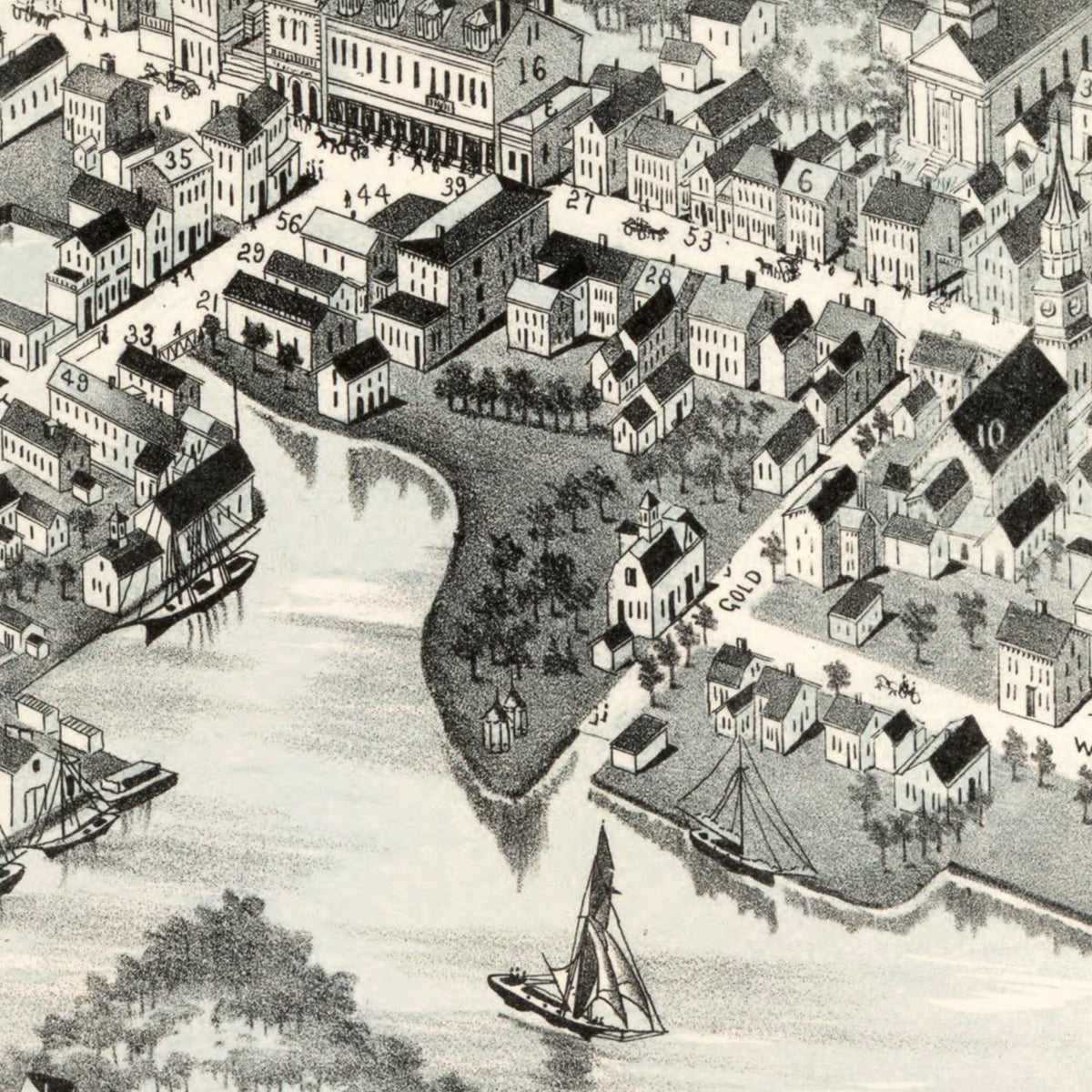 Restored historic details from the 1888 city map of Wickford, Rhode Island