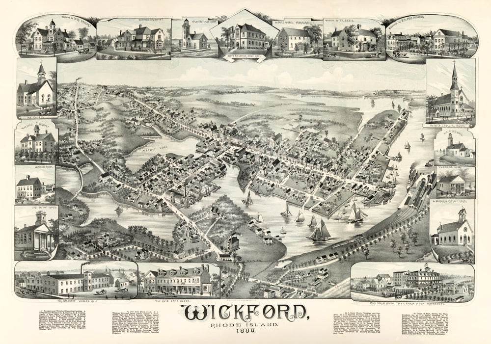 Vintage Map of Wickford, Rhode Island 1888 print style example