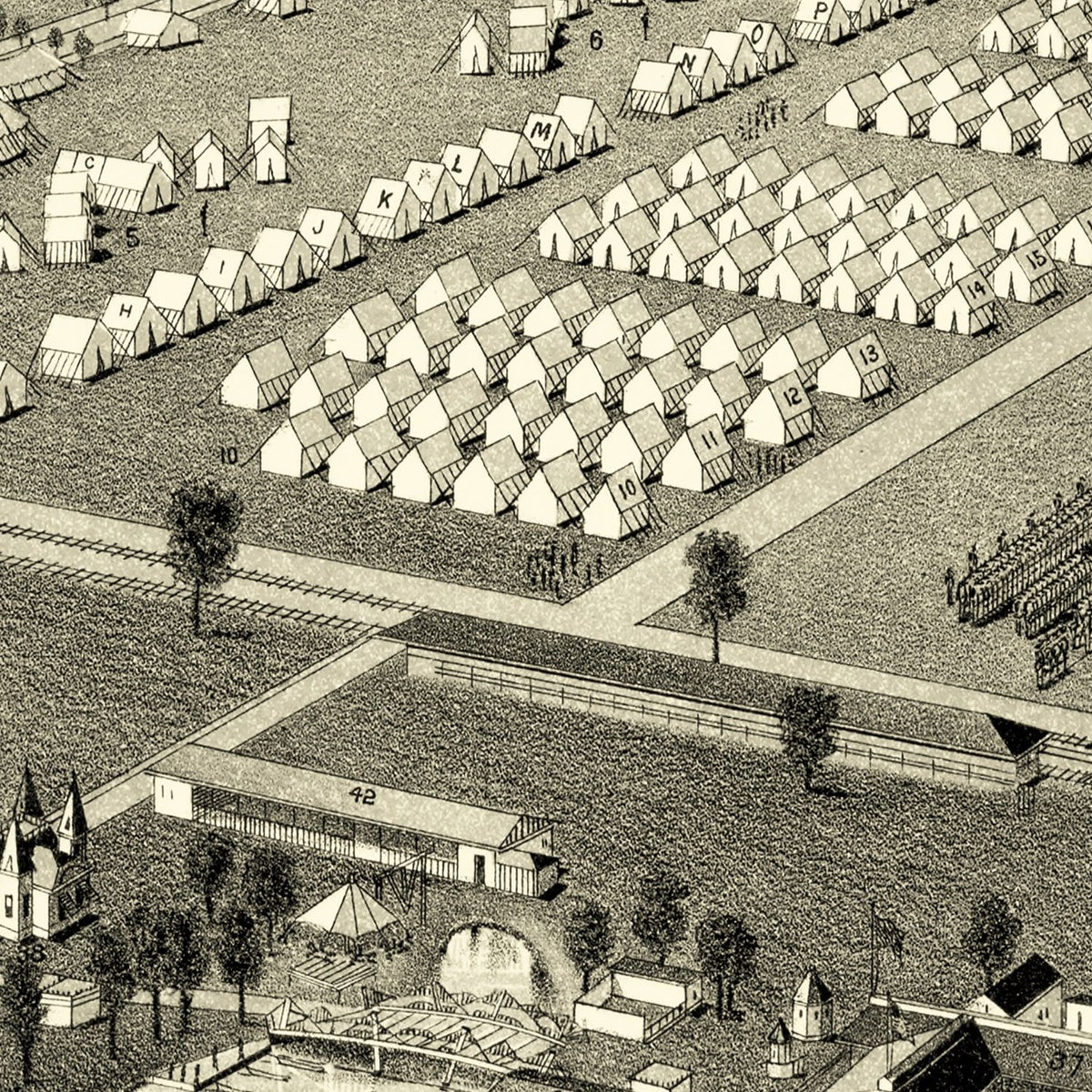 Restored historic details from the 1885 city map of Camp Wetmore, Rhode Island