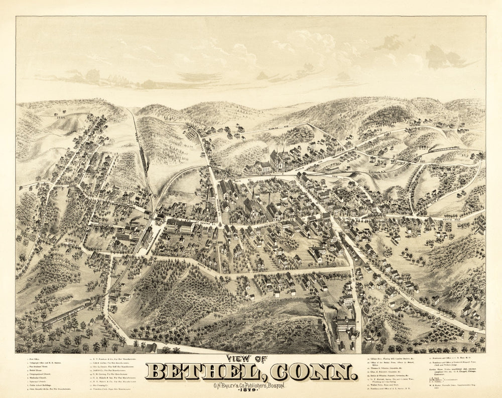 Vintage Map of Bethel, Connecticut 1879 print style example