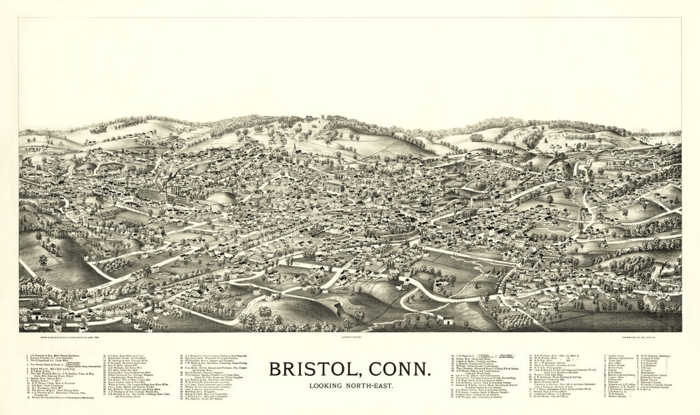 Vintage Map of Bristol, Connecticut 1889 print style example