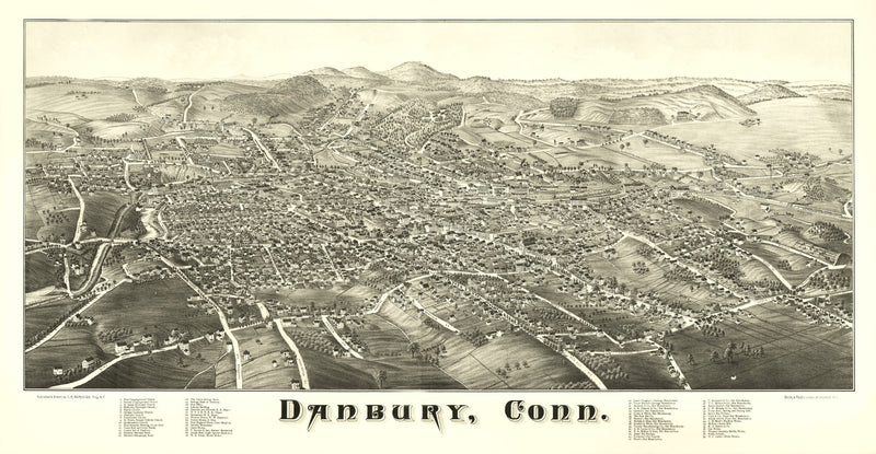 Size comparison using Vintage Map of Danbury, Connecticut 1884