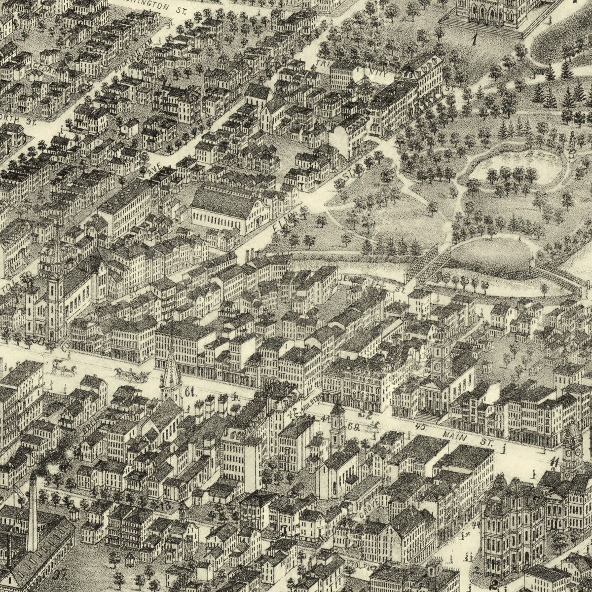 Restored historic details from the 1877 city map of Hartford, Connecticut