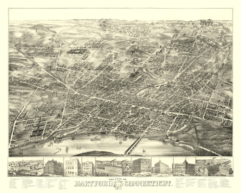 Size comparison using Vintage Map of Hartford, Connecticut 1877