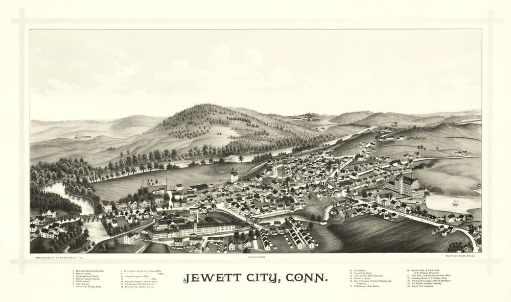 Vintage Map of Jewett City, Connecticut 1889 print style example