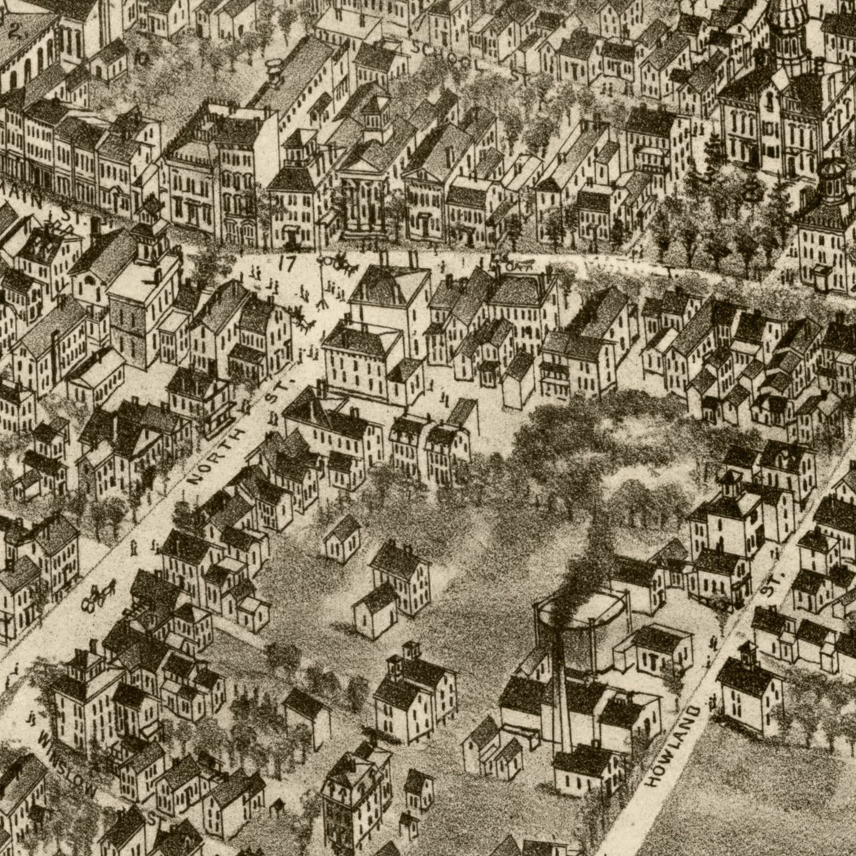 Restored historic details from the 1882 city map of Plymouth, Massachusetts
