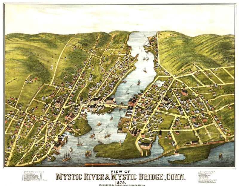 Size comparison using Vintage Map of Mystic River, Connecticut 1879