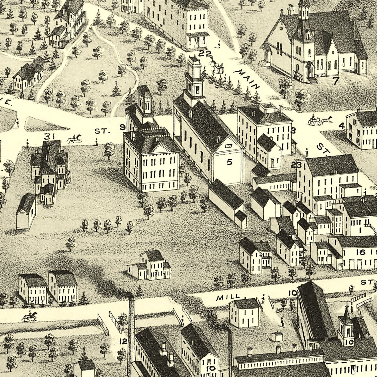 Restored historic details from the 1878 city map of Unionville, Connecticut
