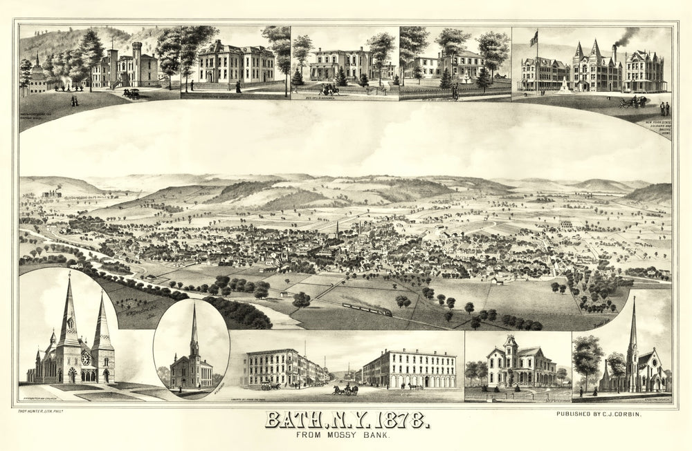 Vintage Map of Bath, New York 1878 print style example