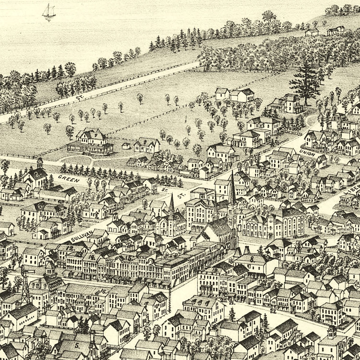Restored historic details from the 1890 city map of Cazenovia, New York