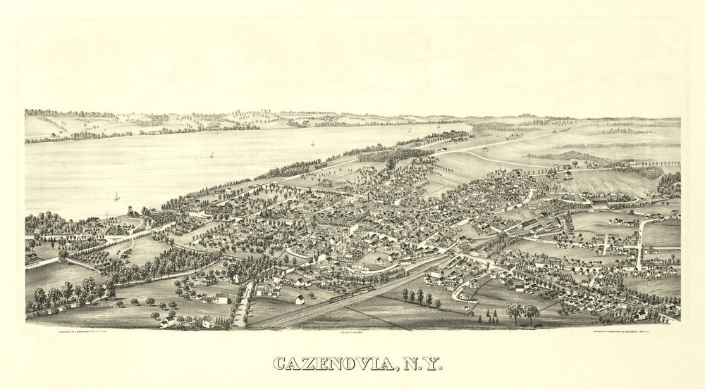 Vintage Map of Cazenovia, New York 1890 print style example