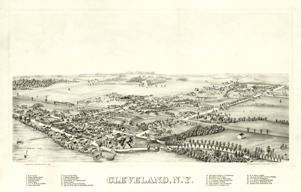 Vintage Map of Cleveland, New York 1890 print style example