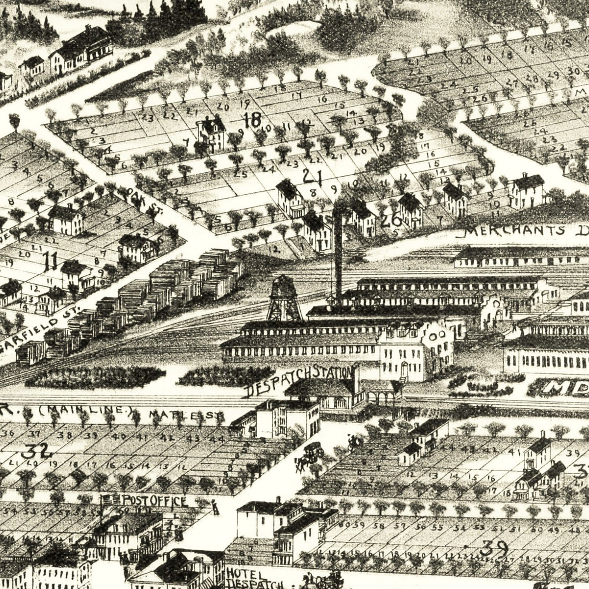 Restored historic details from the 1890 city map of Despatch, New York