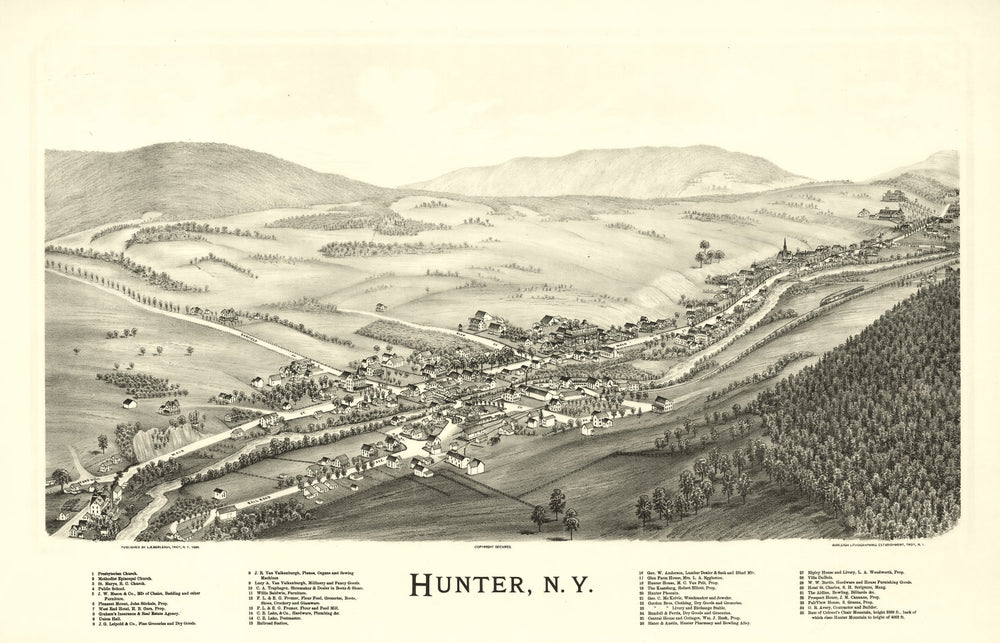 Vintage Map of Hunter, New York 1890 print style example