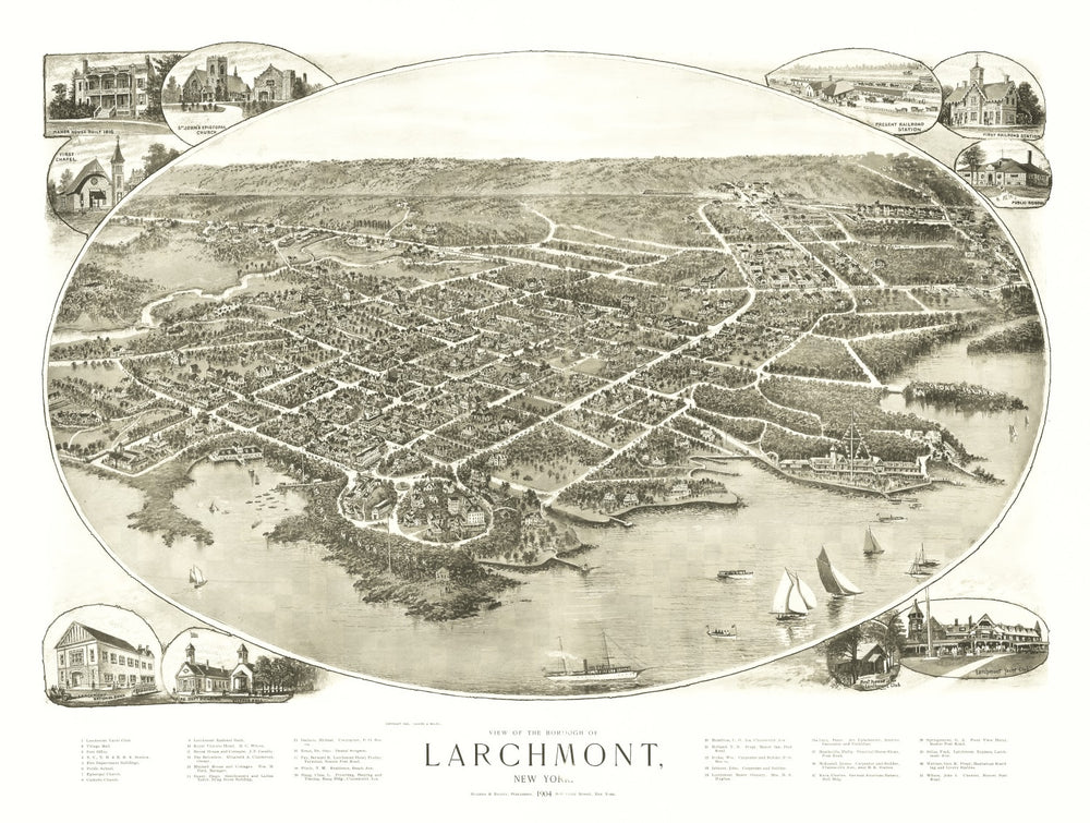 Vintage Map of Larchmont, New York 1904 print style example