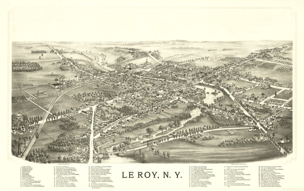 Vintage Map of Le Roy, New York 1892 print style example