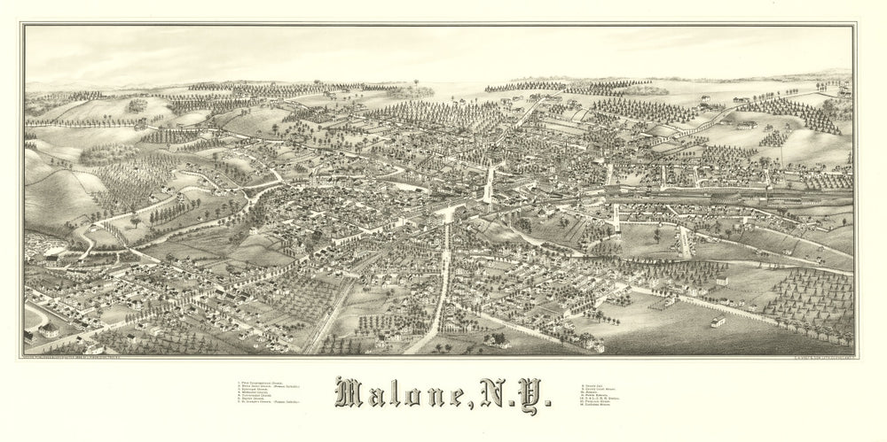 Vintage Map of Malone, New York 1886 print style example