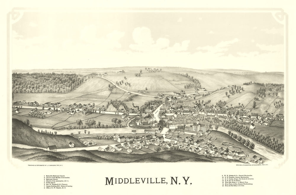 Vintage Map of Middleville, New York 1890 print style example