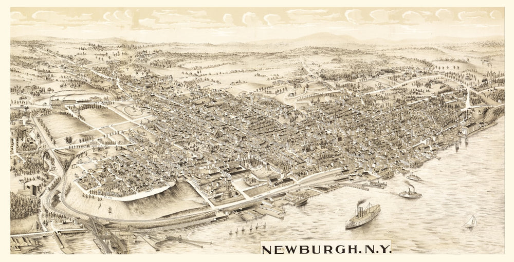 Vintage Map of Newburgh, New York 1900 print style example