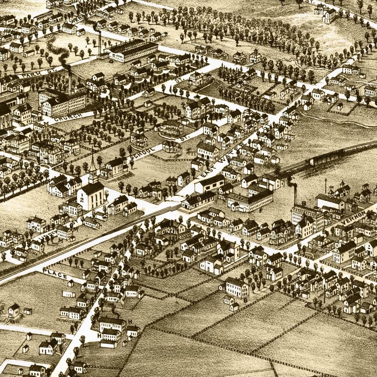 Restored historic details from the 1881 city map of Rockland, Massachusetts