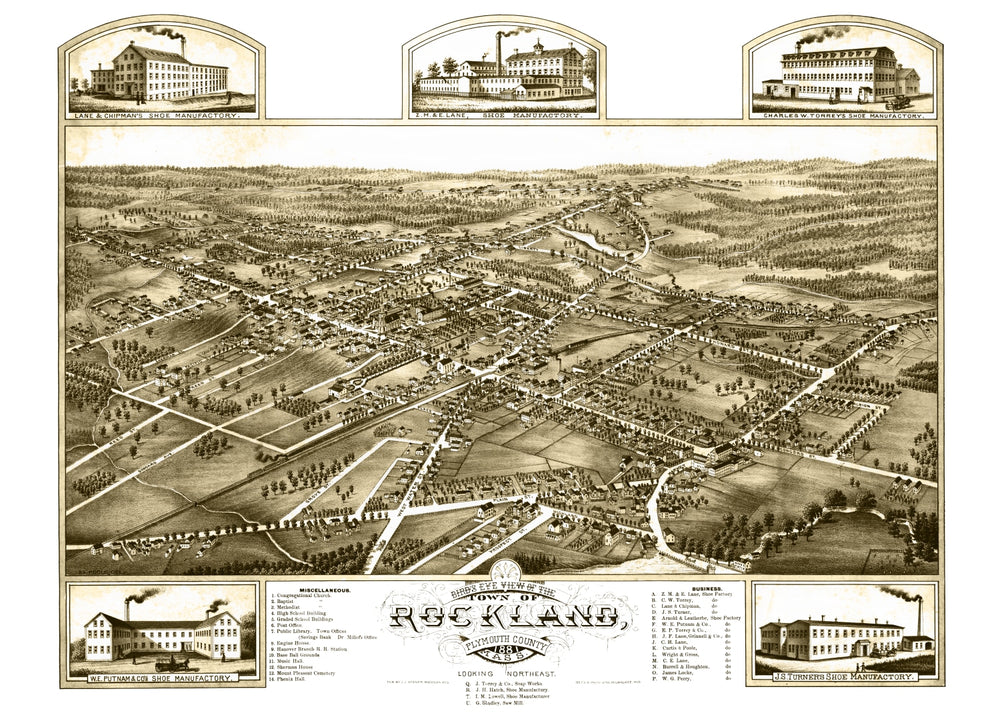 Vintage Map of Rockland, Massachusetts 1881 print style example