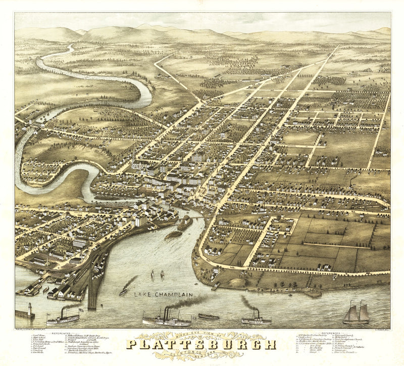 Size comparison using Vintage Map of Plattsburgh, New York 1877