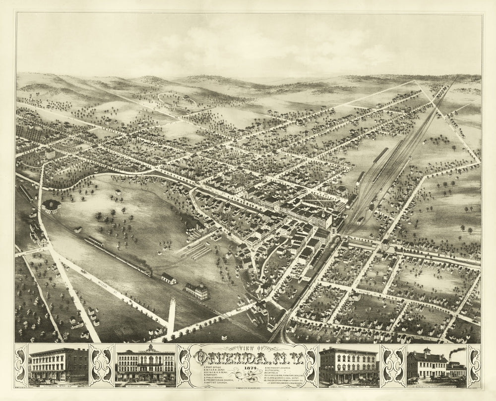 Vintage Map of Oneida, New York 1874 print style example