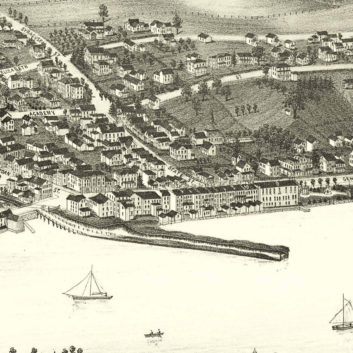 Restored historic details from the 1884 city map of Skaneateles, New York