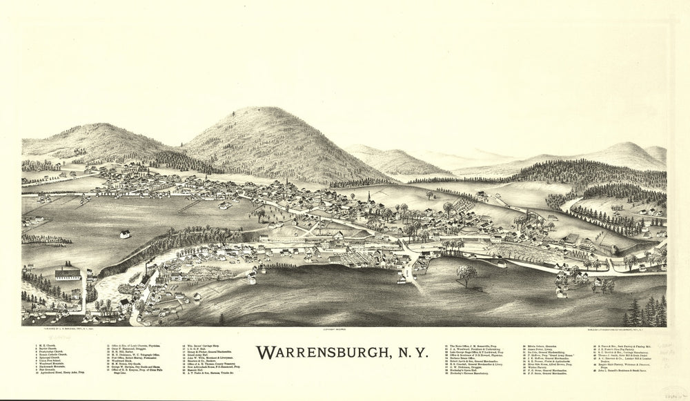 Vintage Map of Warrensburgh, New York 1891 print style example