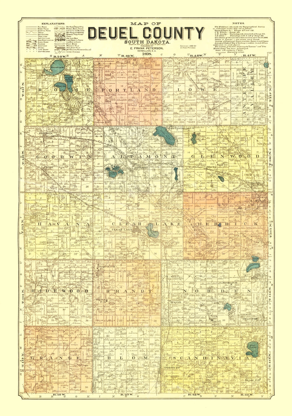 Vintage Map of Deuel County, South Dakota 1899 print style example