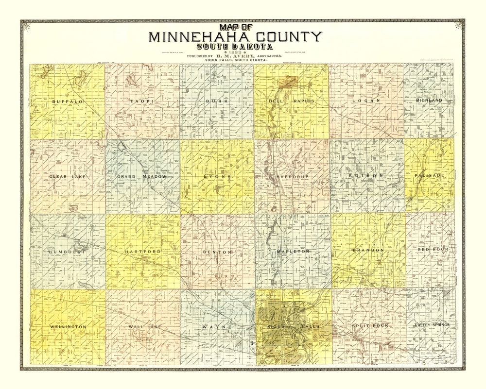 Vintage Map of Minnehaha County, South Dakota 1893 print style example
