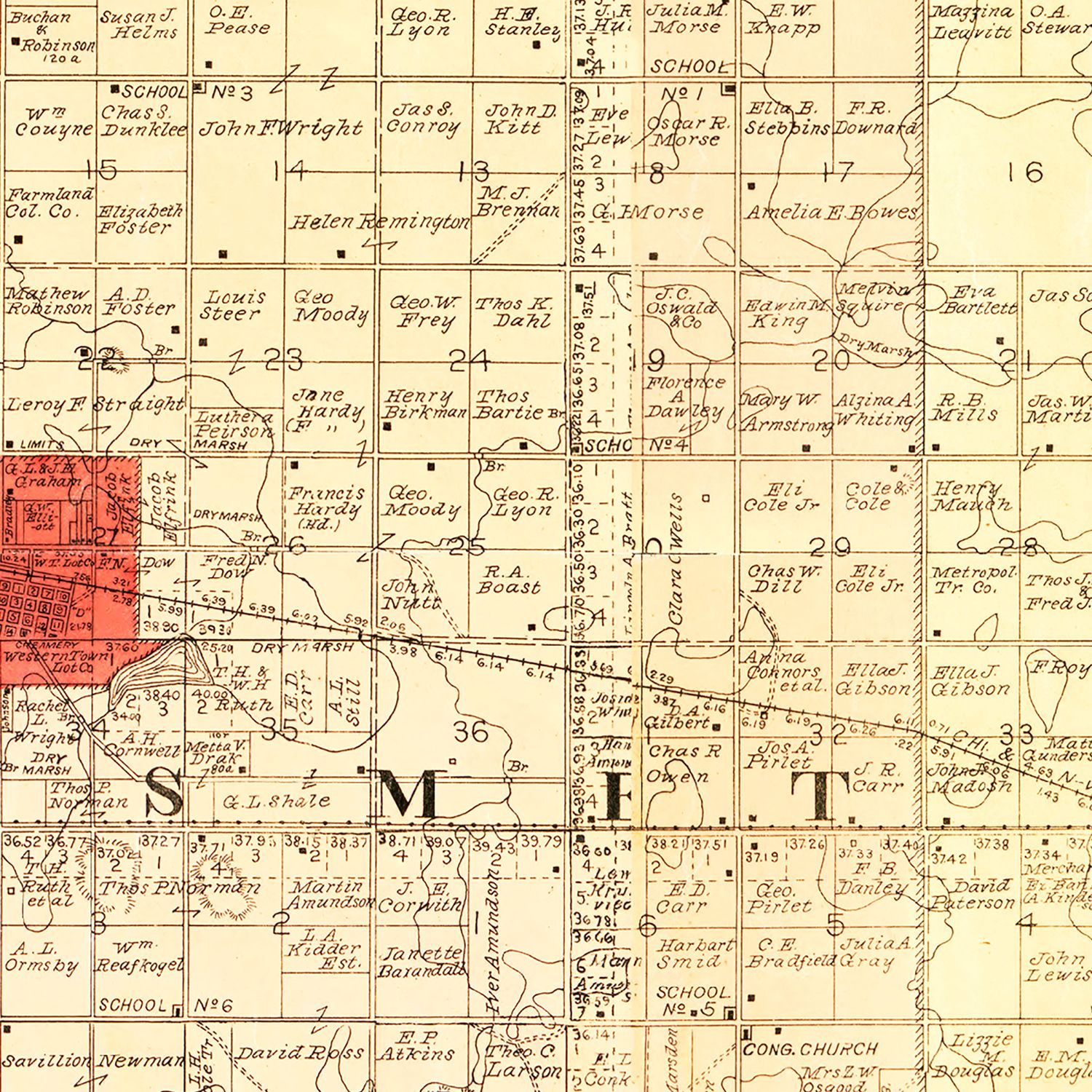 Restored historic details from the 1899 county map of Kingsbury County, South Dakota