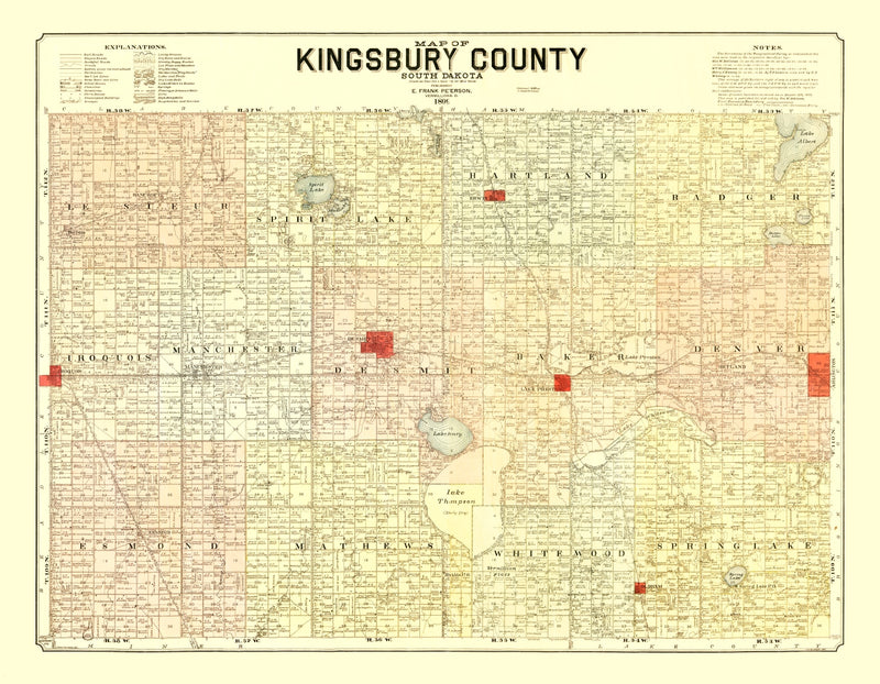 Size comparison using Vintage Map of Kingsbury County, South Dakota 1899