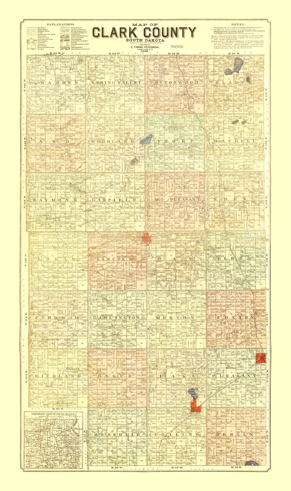 Vintage Map of Clark County, South Dakota 1900 print style example